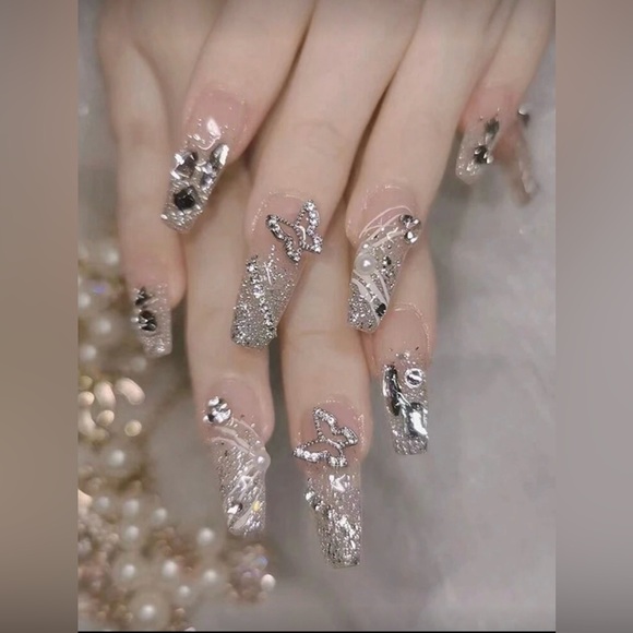 Other - New Arrivals! Press on Nails with Silver Glitter Nail Art